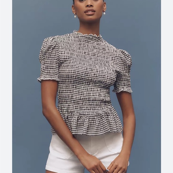 NWT Reformation Aggie Black and White Gingham Smocked Top - Picture 3 of 3